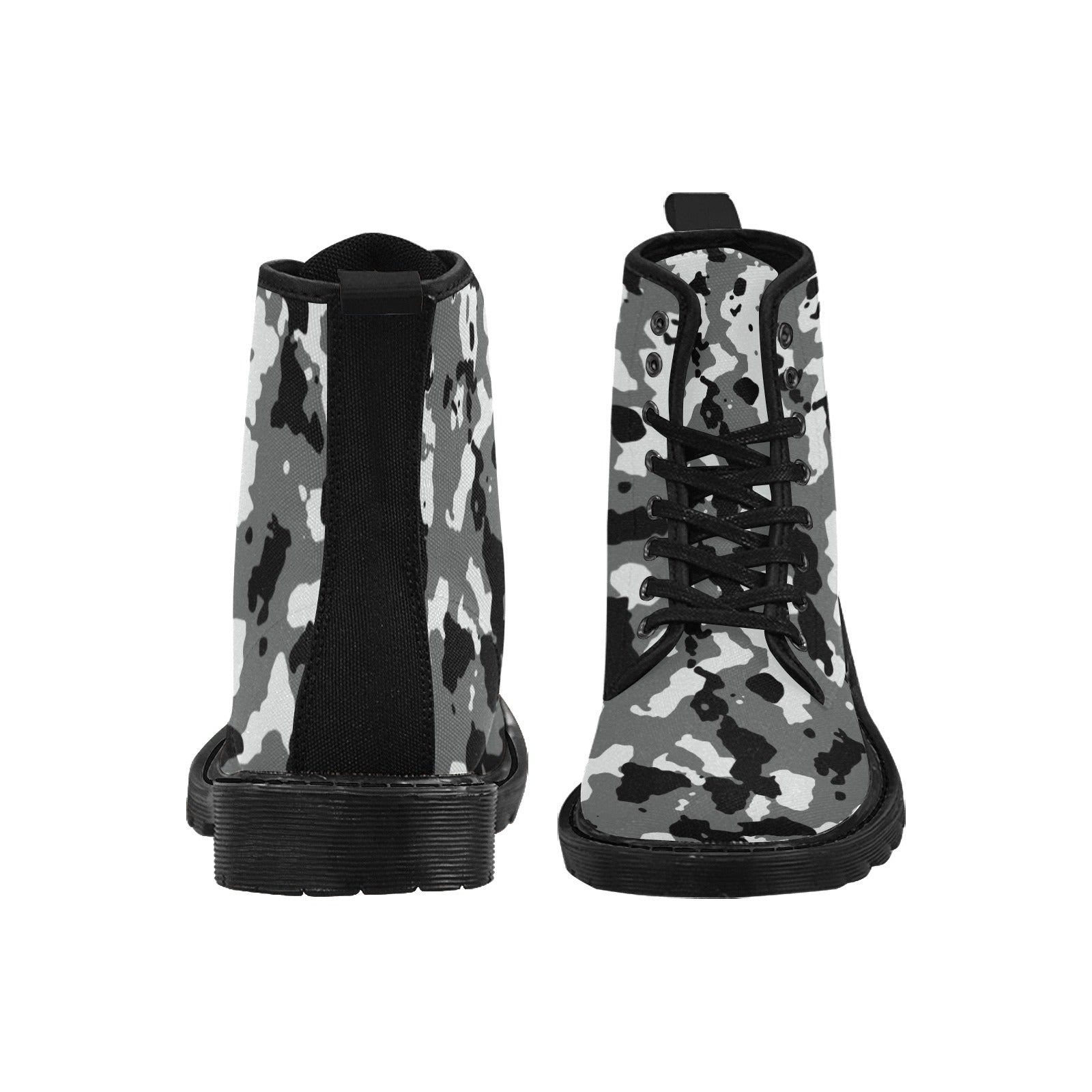 Black and White Camo Canvas Lace-Up Boots for Women - Image 5
