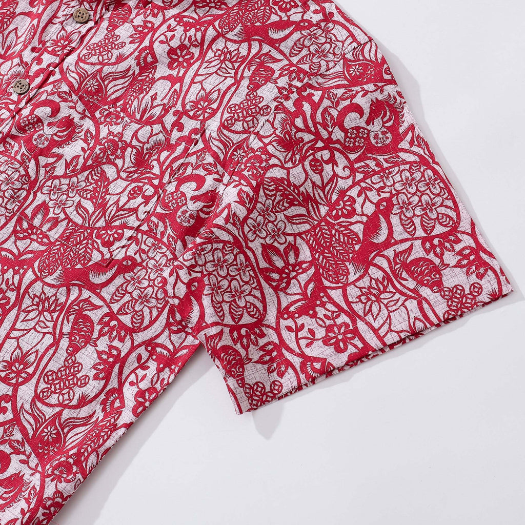 Hawaiian Shirt For Men Paper-Cut Painting Button-down Shirt Short Sleeve 100% Cotton Shirt By Yakima