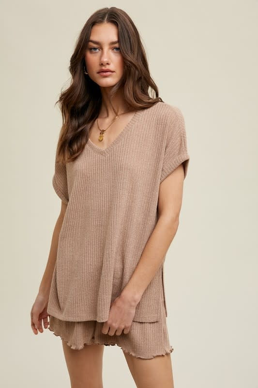 Ribbed Knit Shorts in Mocha