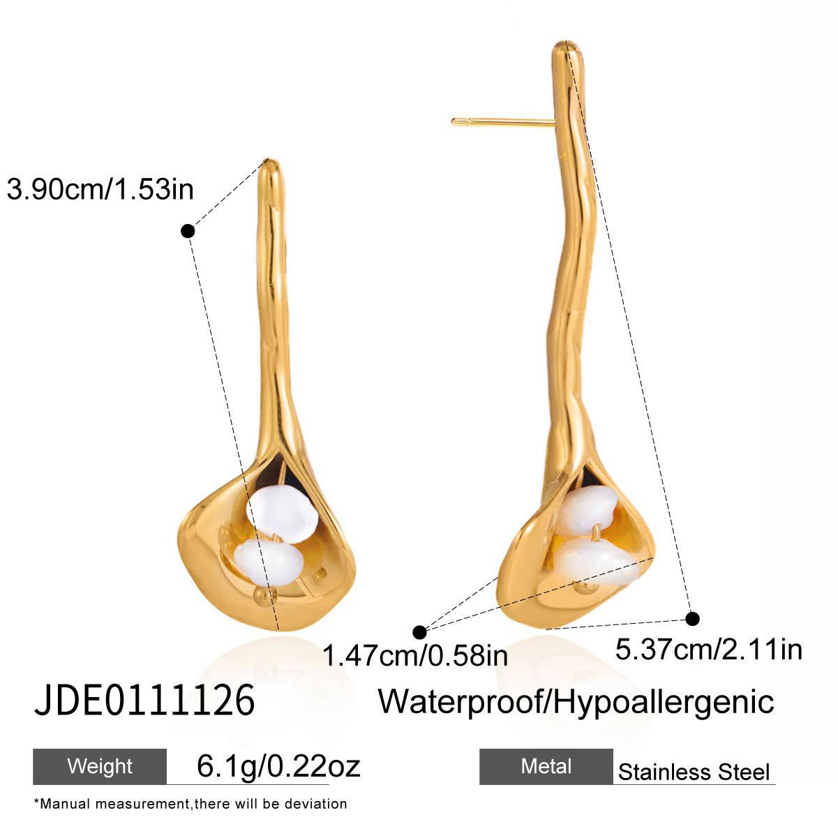 Gold Pearl Calla Lily Drop Earrings in Nature-Inspired Design