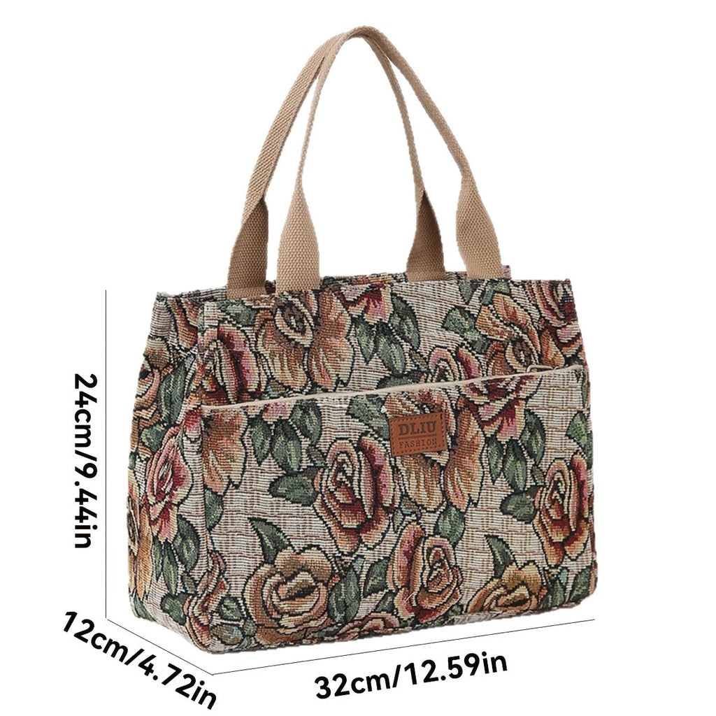 Chic Lunch Retro Floral Oil Painting Tote Commute Bag