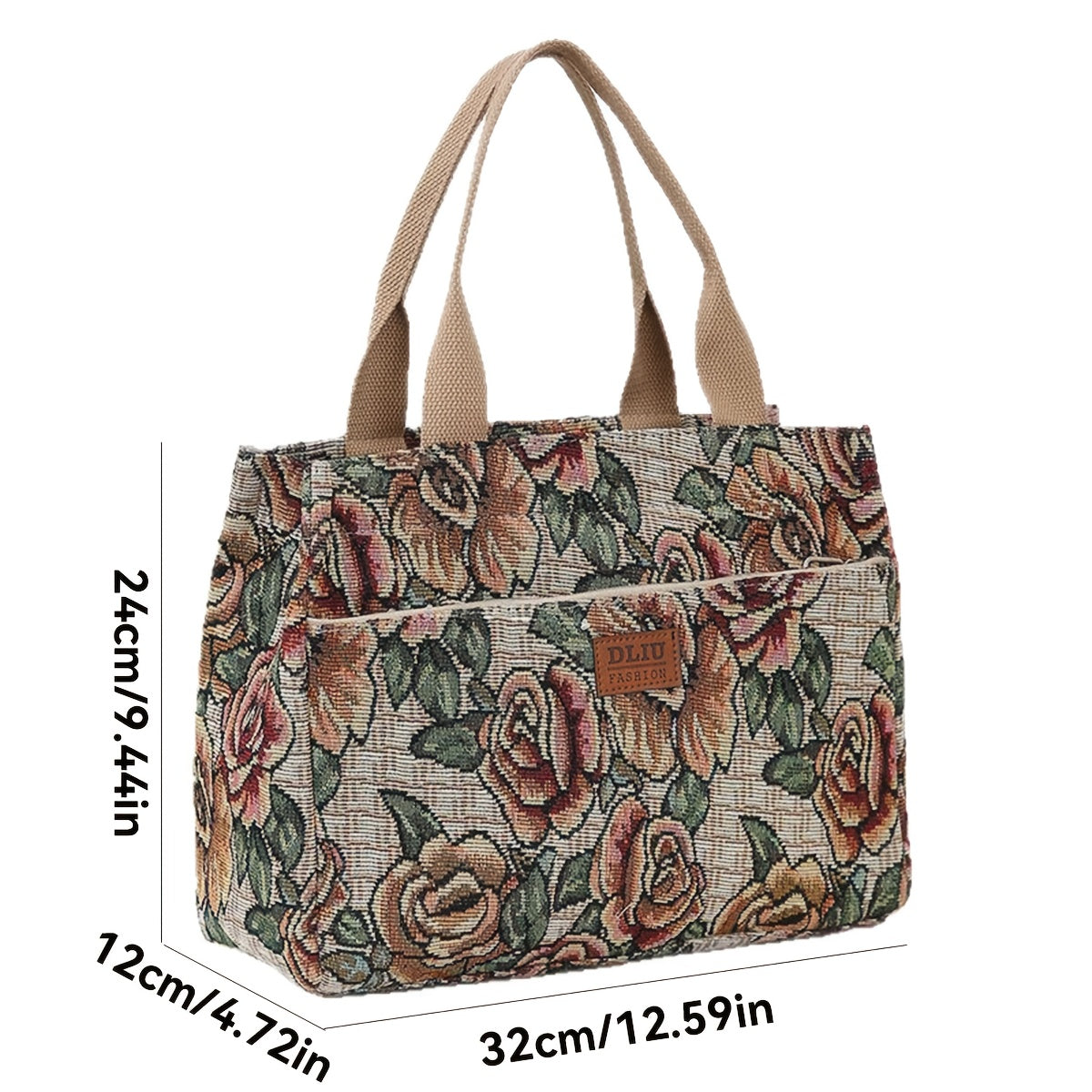 Chic Lunch Retro Floral Oil Painting Tote Commute Bag