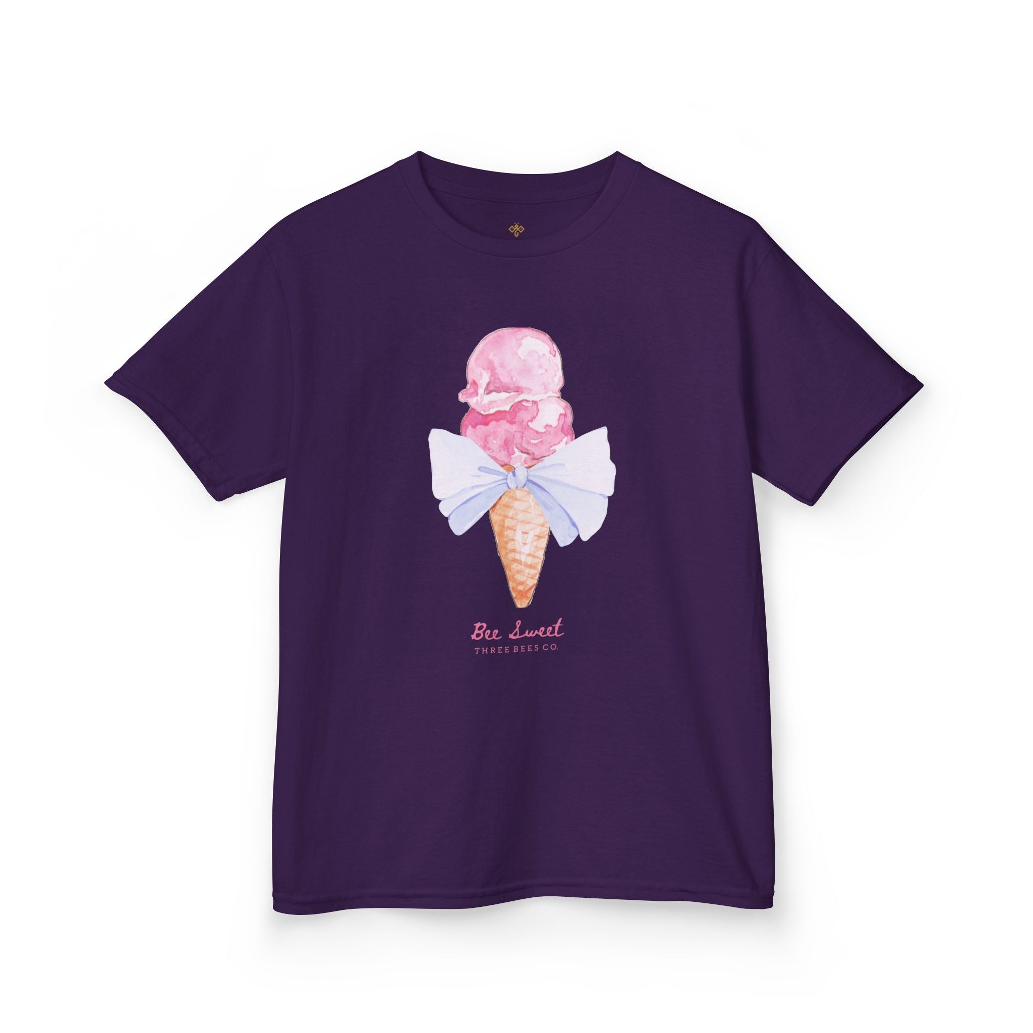 Bee Sweet Preppy Ice Cream Cone with Bow Girls Short Sleeve Youth Hive Tee