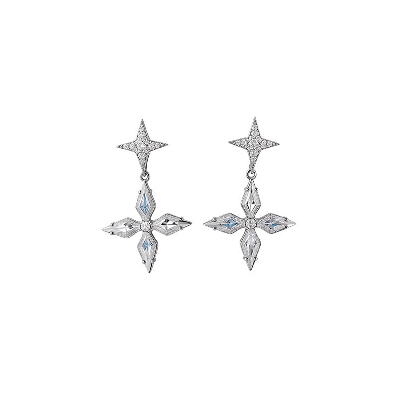 Women Star Burst Cubic Zirconia Pendant Stud Earrings,Niche Minimalist Delicate Light Luxury Fashion Dangle Earrings For Daily Wear Jewelry
