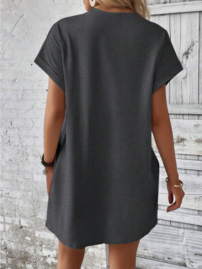 Casual Round Neck Short Sleeve Mini T-Shirt Dress with Pockets - Image 9
