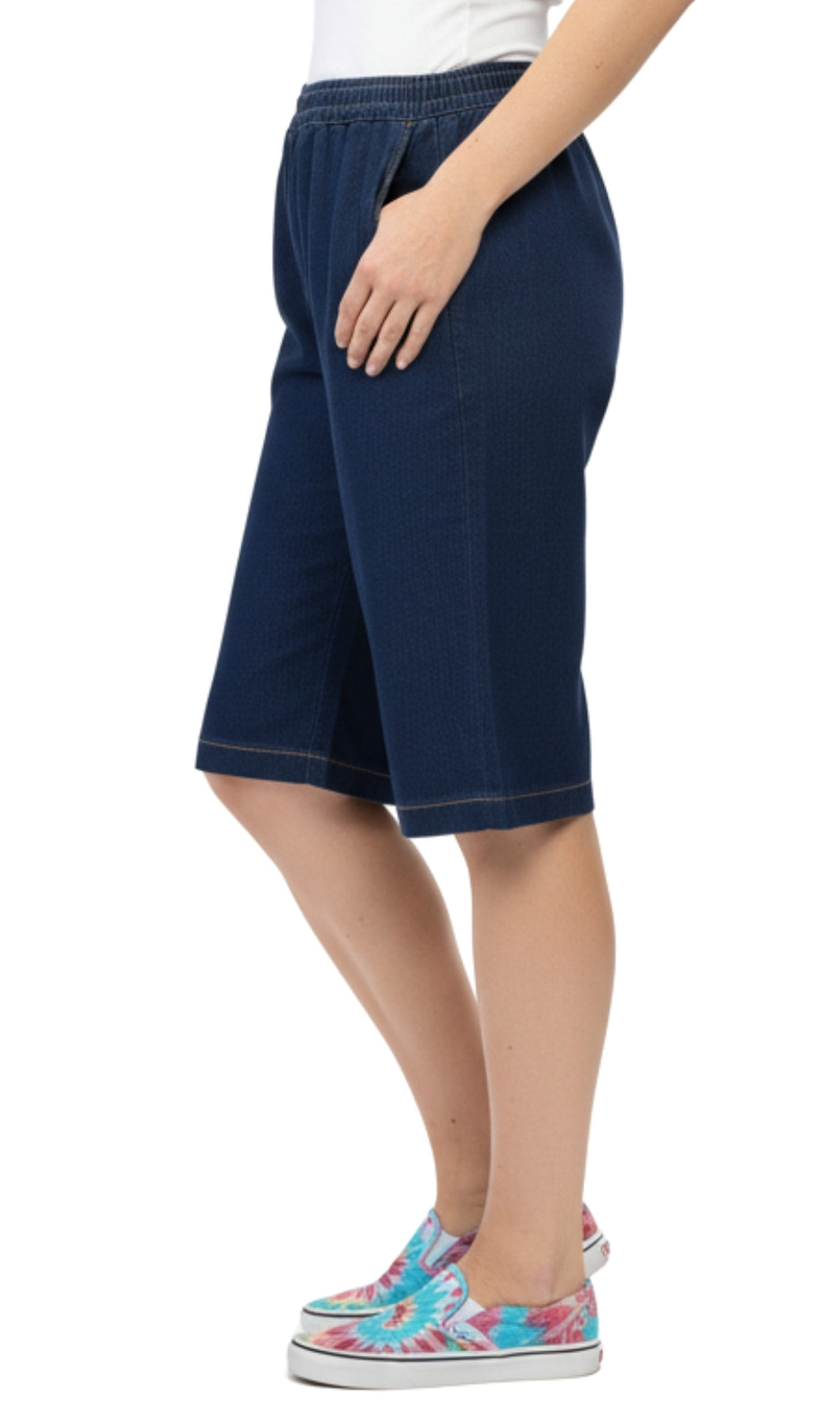 Women's Pull-On Bermuda Shorts in Denim and Twill - Stretch Fit