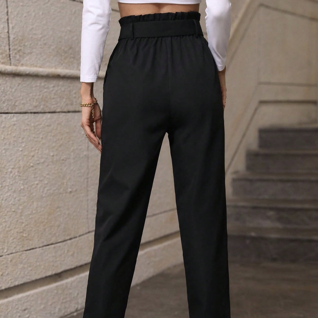 Women's High-Waisted Minimalist Casual Pants with Tie Belt