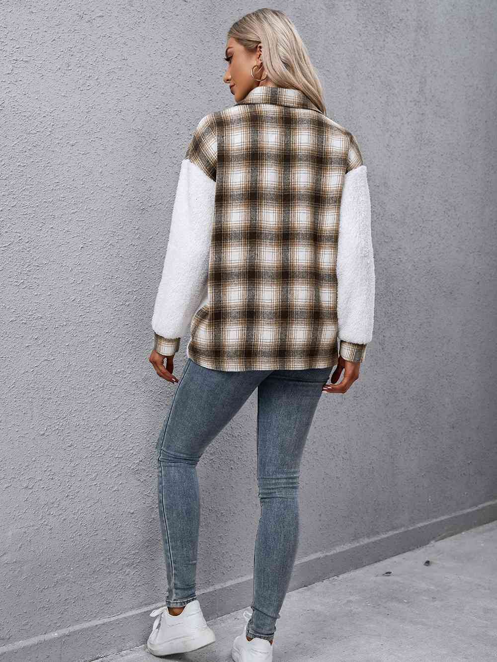 Modern Plaid Collared Button-Down Jacket for Women