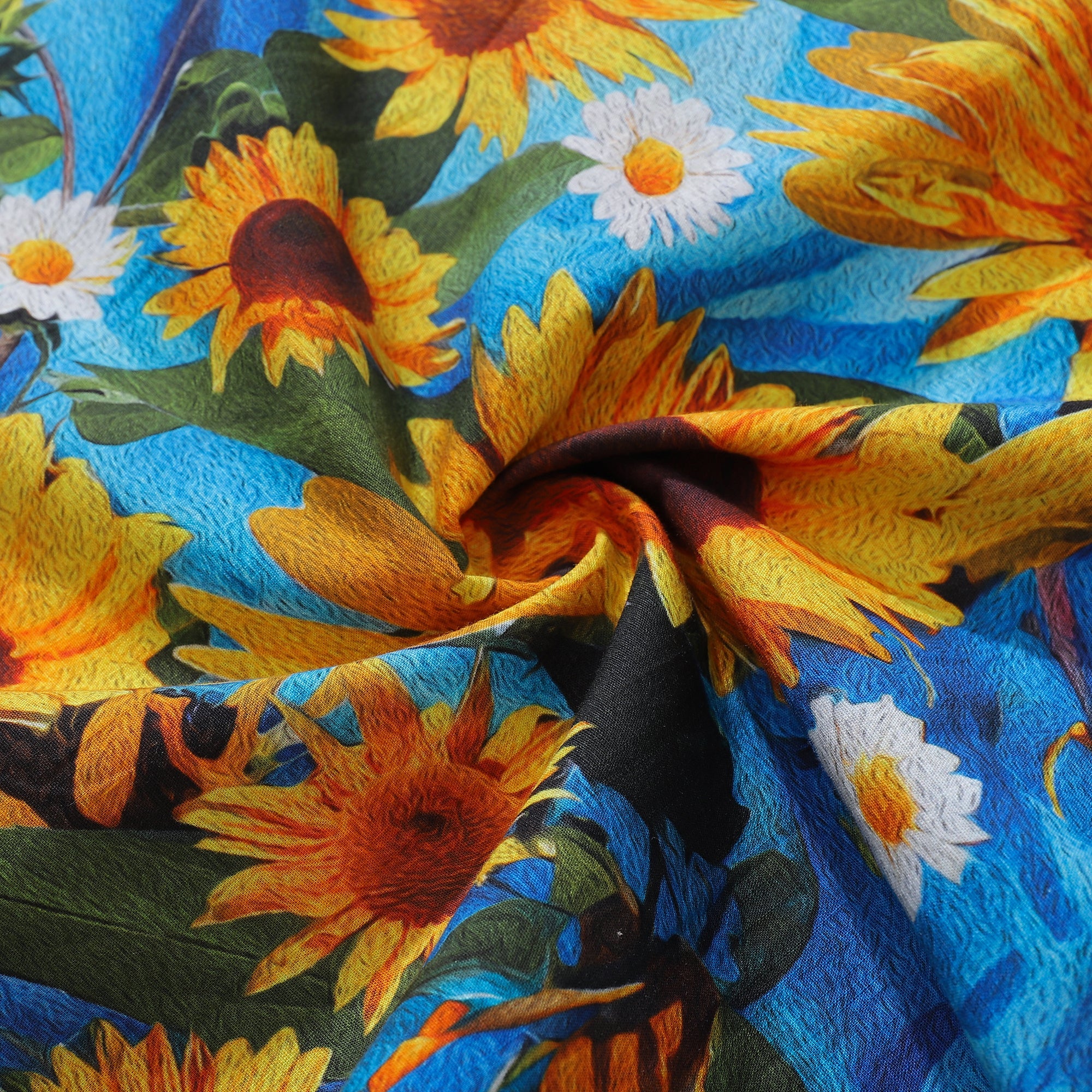 Floral Sunflower Print Hawaiian Camp Collar Shirt in Yellow