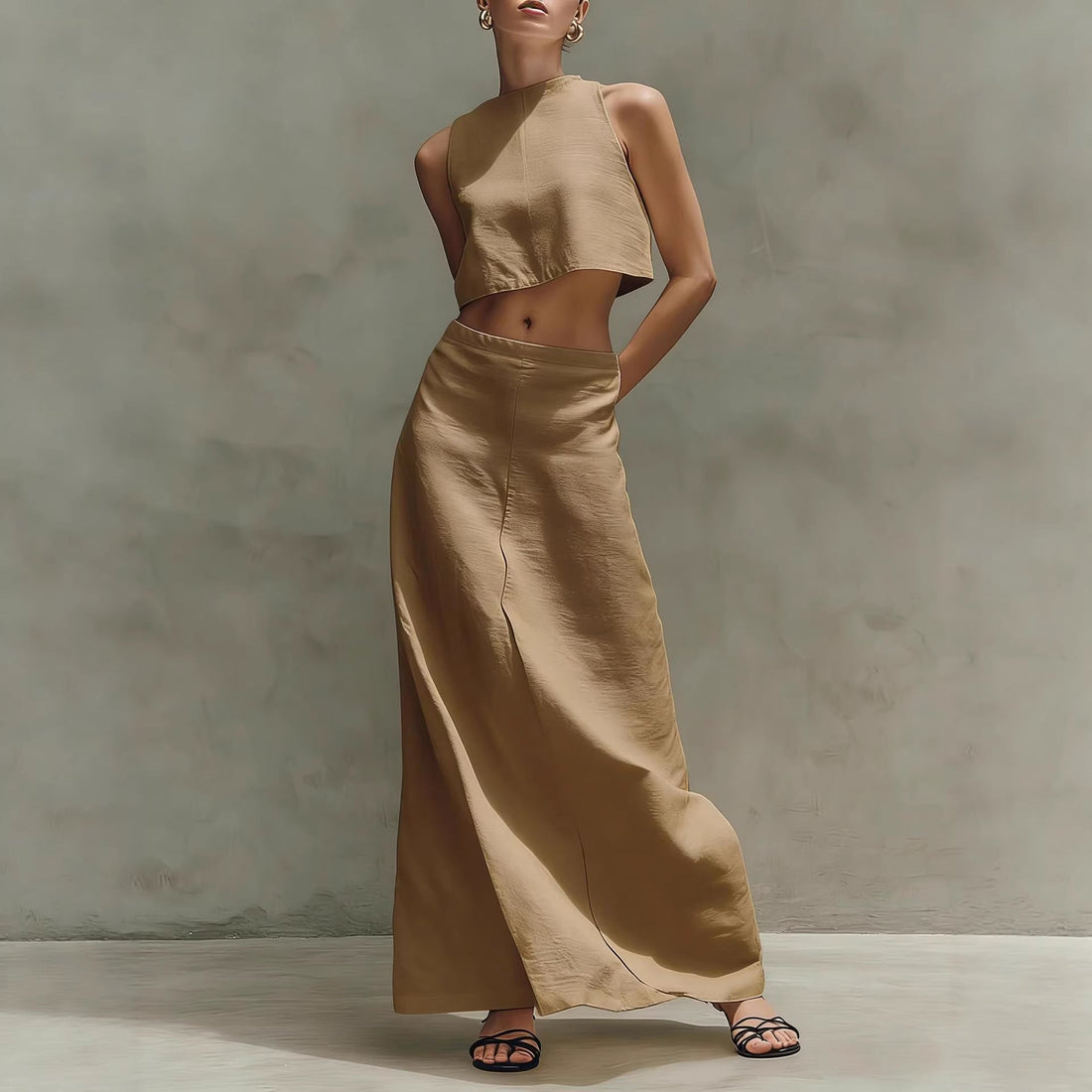 Women's Sleeveless Crop Top and Maxi Skirt Two-Piece Set - Image 7
