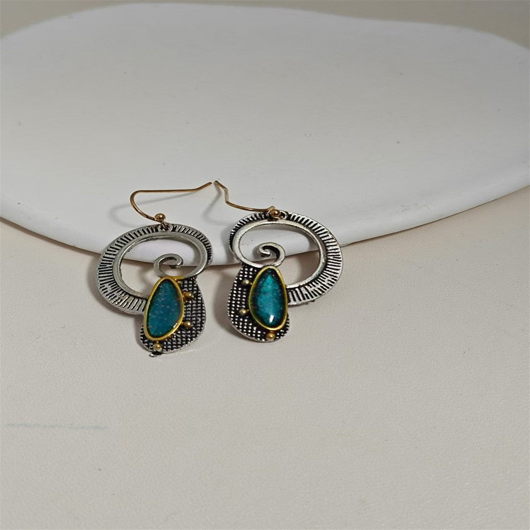 Creative Spiral-Inlaid Sapphire Earrings With Yellow Accents