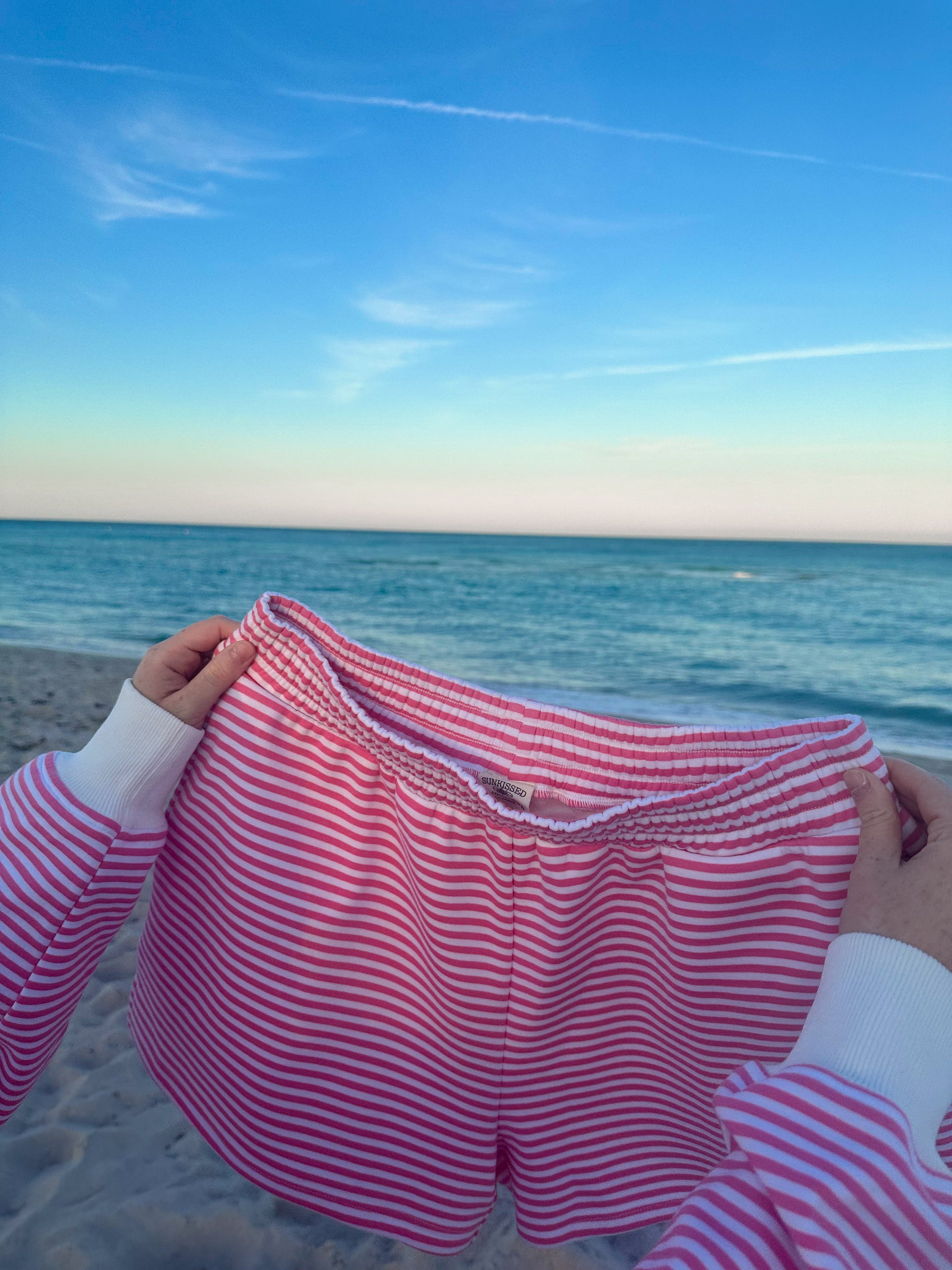 Dark Pink and White Striped Unisex Shorts - Relaxed Fit Lounge Wear