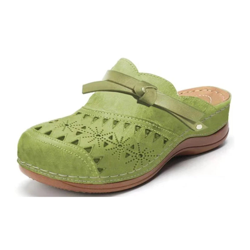 Women's Comfort Bow Perforated Faux Leather Flat Sandals - Image 3