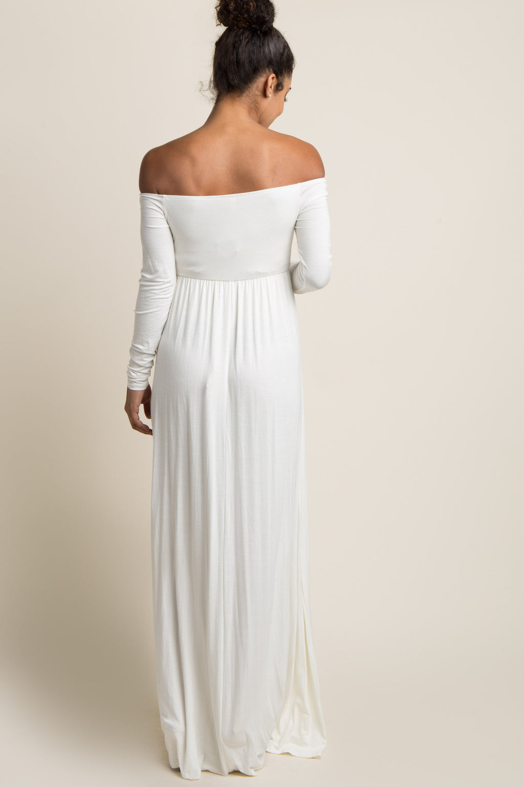 PinkBlush Tall Ivory Solid Off Shoulder Maternity Maxi Dress