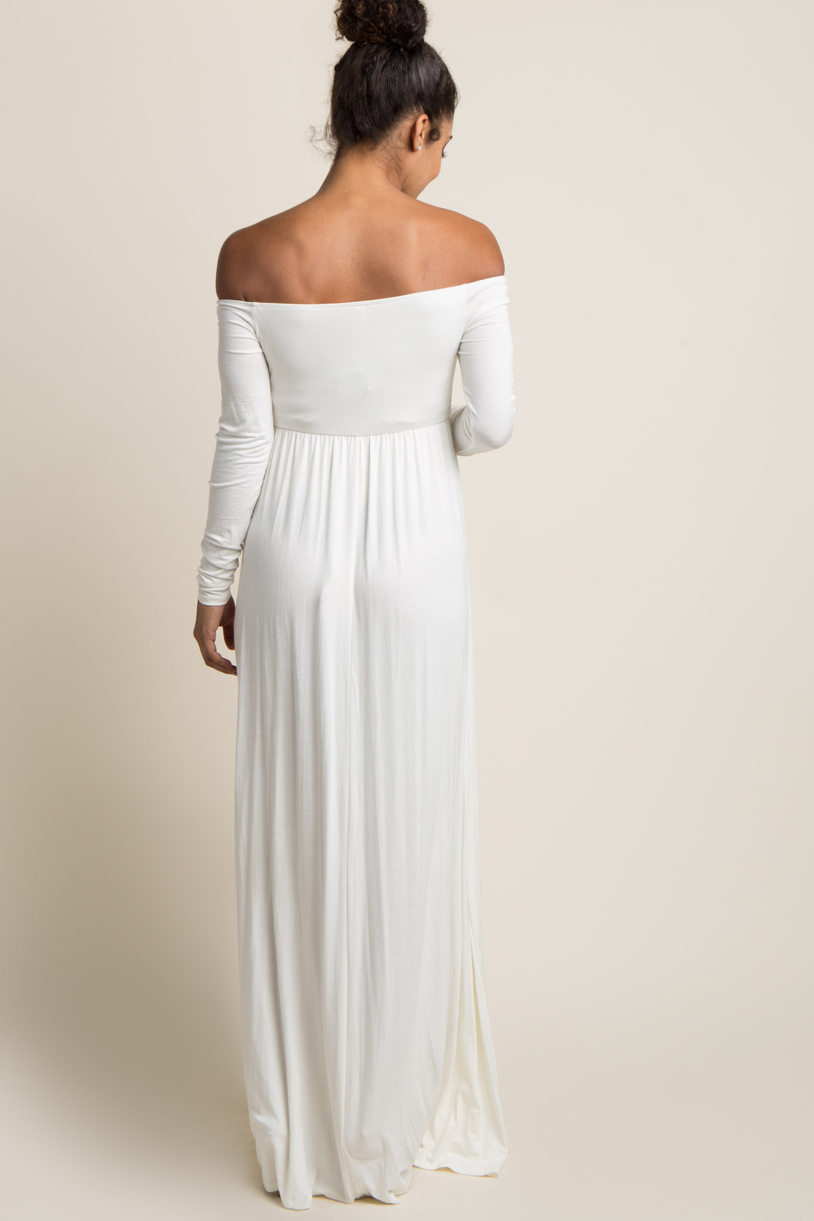 PinkBlush Tall Ivory Solid Off Shoulder Maternity Maxi Dress
