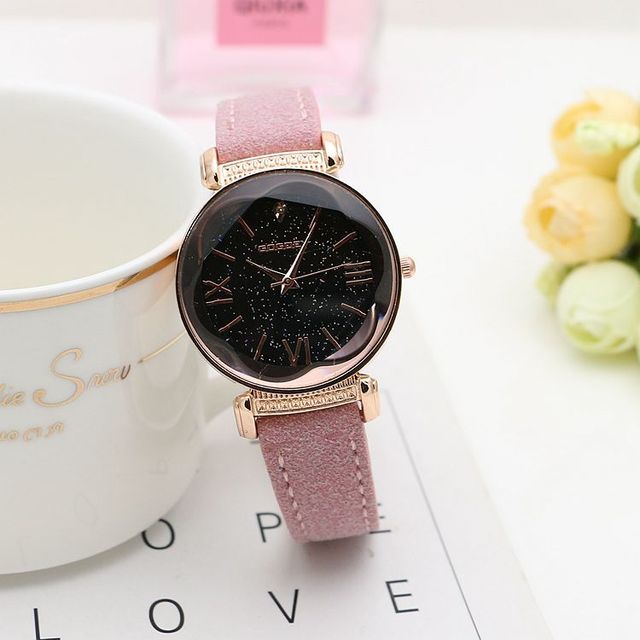Women's Rose Gold Starry Dial Leather Strap Fashion Watch - Image 7