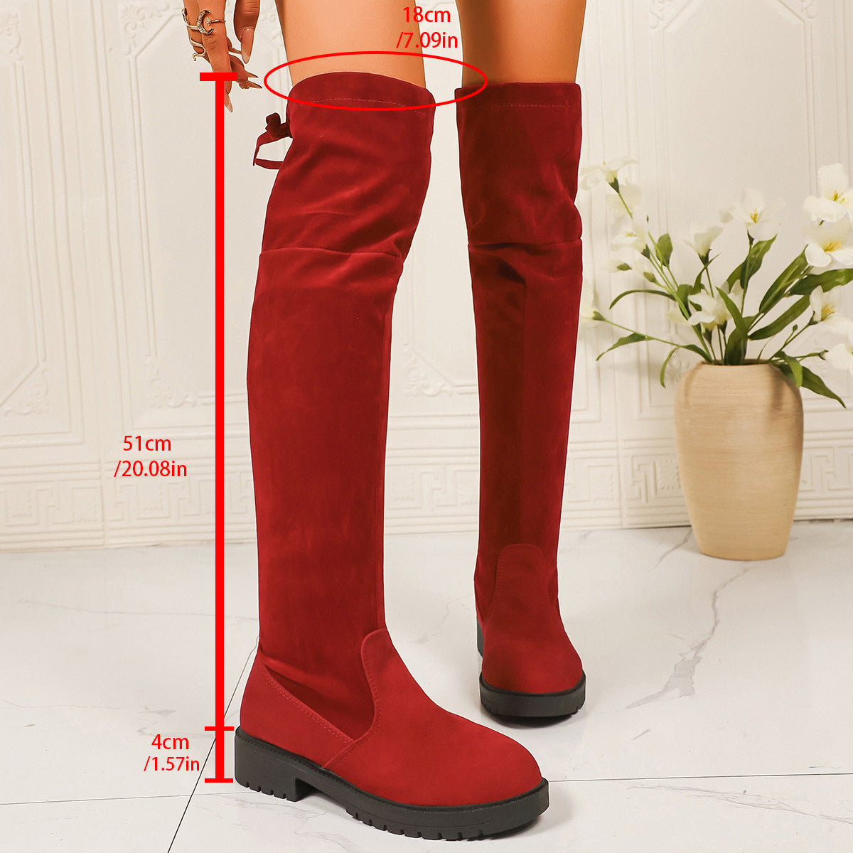 Women's Elastic Knee-High Boots with Thick Sole
