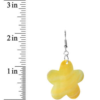Yellow Mother of Pearl Flower Dangle Earrings for Pierced Ears - Image 2