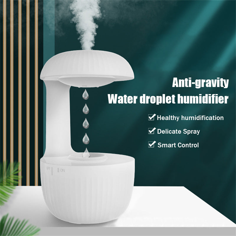 Anti-gravity air humidifier with levitating water droplets and cool mist fogger