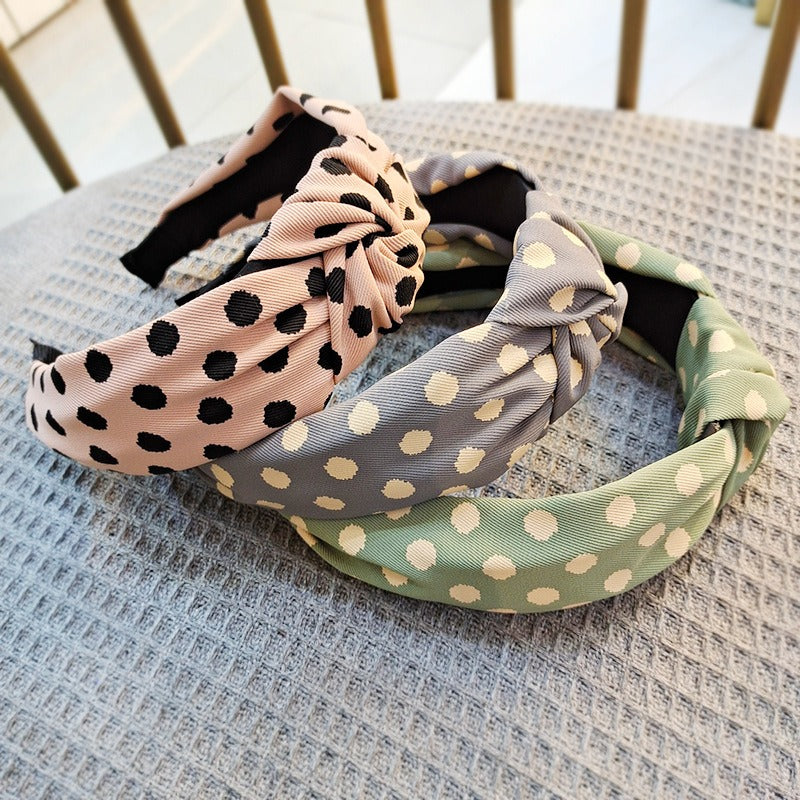 Chic Polka Dot Wide Fabric Hair Headband for Skincare & Style - Image 8