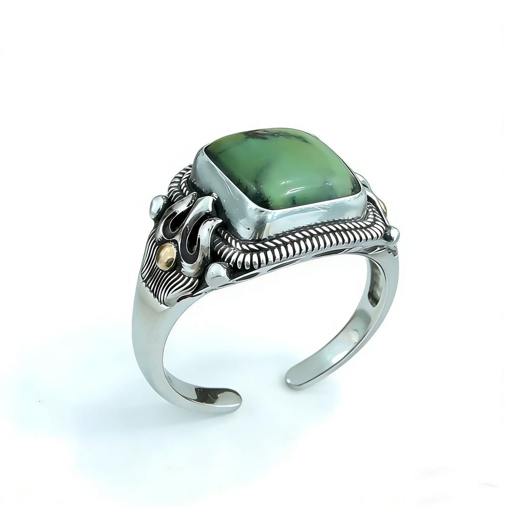 2023 New Xizang Nepalese Green Oval Ring, Versatile Retro Ethnic Style Ring For Men And Women
