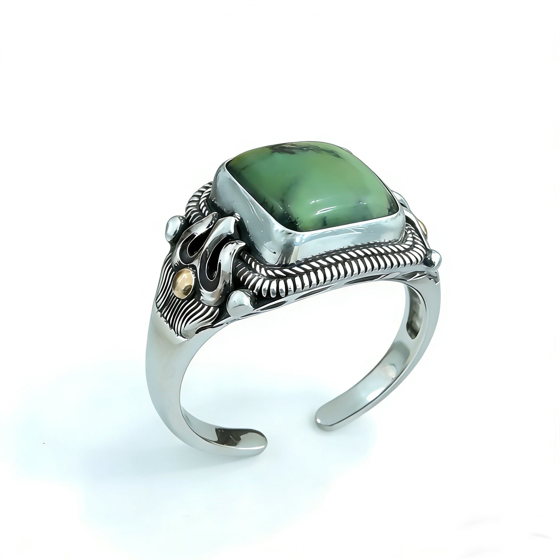 2023 New Xizang Nepalese Green Oval Ring, Versatile Retro Ethnic Style Ring For Men And Women