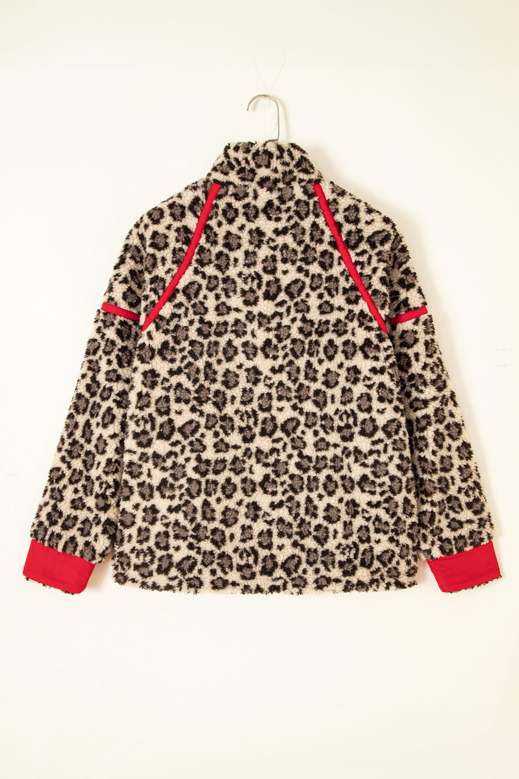 Leopard Fleece Contrast Trim Half Zip Sweatshirt