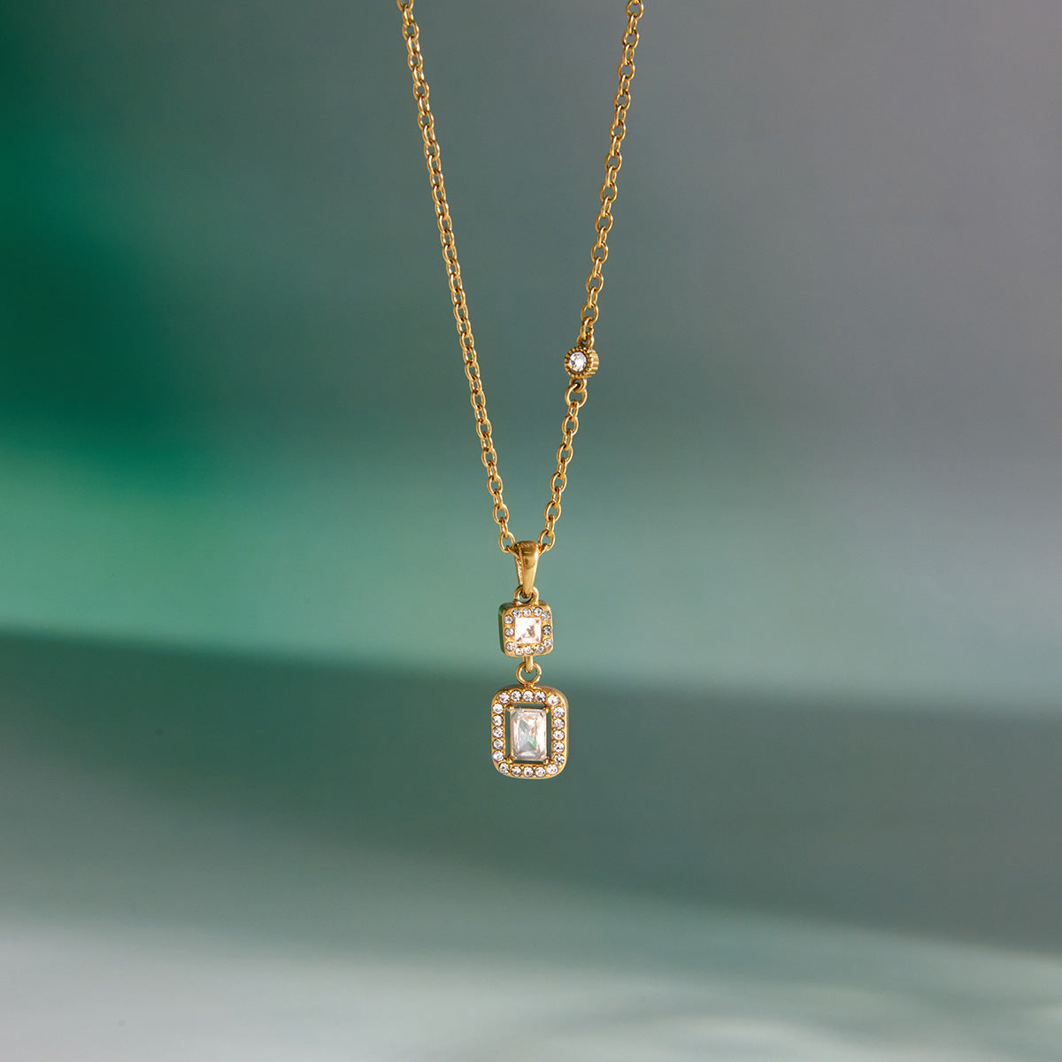Minimalist Square Zircon Pendant Necklace in Gold Stainless Steel