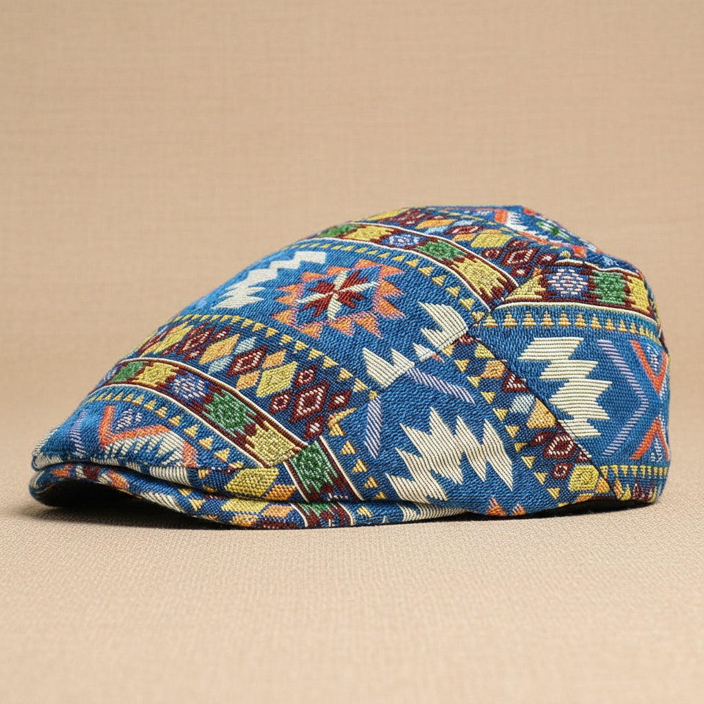 Women’s Retro Ethnic Print Beret Hat Chic Geometric Flat Cap - Image 8