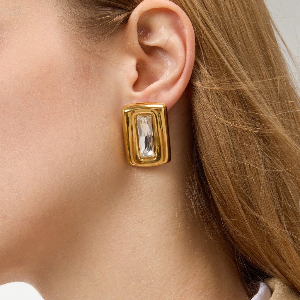 Square Cubic Zirconia Stud Earrings in 18K Gold Plated Titanium