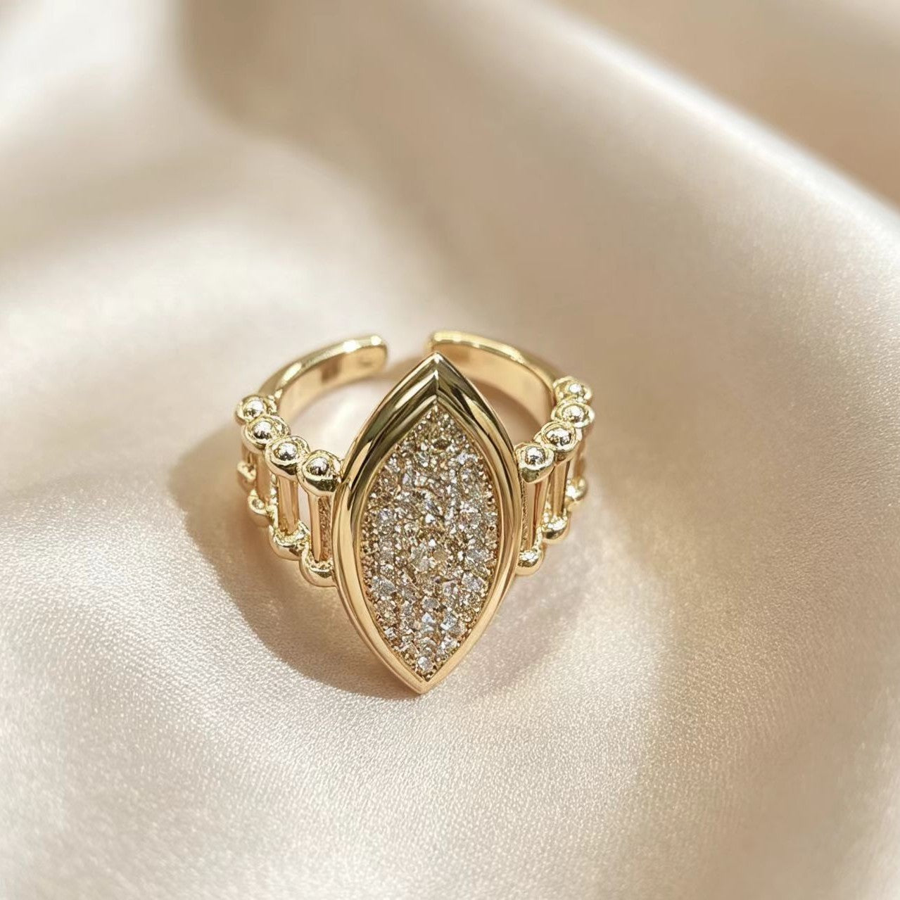 Adjustable Water-Drop Geometric Ring with Diamond Accents