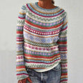 Women’s Blue Fair Isle Knit Pullover Sweater Cozy Everyday Top - Image 4