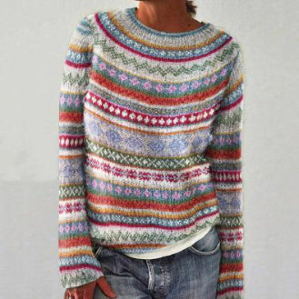 Women’s Blue Fair Isle Knit Pullover Sweater Cozy Everyday Top - Image 4
