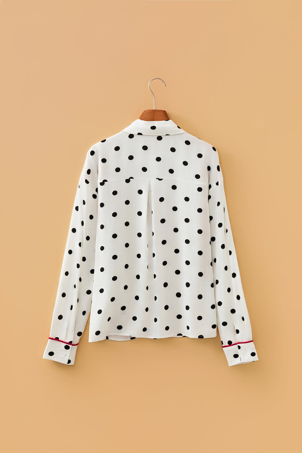 White Polka Dot Contrast Piping Elegant Shirt