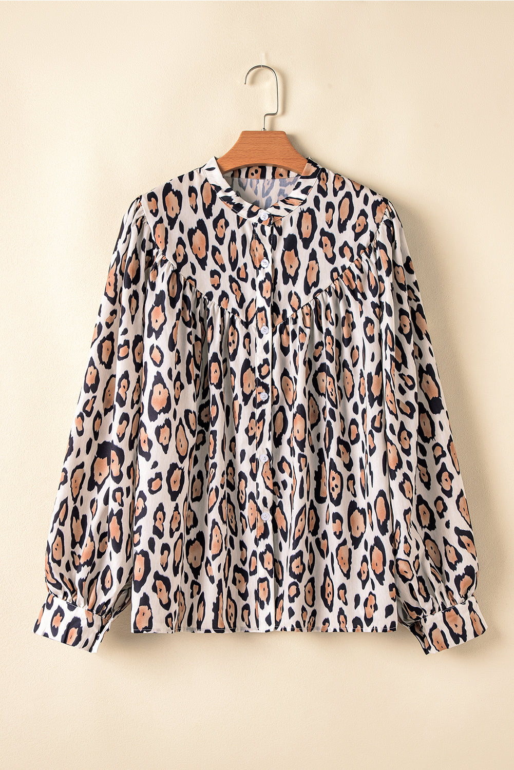 Oversized Leopard Print Balloon Sleeve Shirt | Polyester