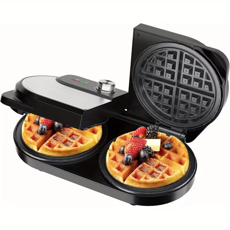 6-Inch 1400W Double Belgian Waffle Maker with Nonstick Plates