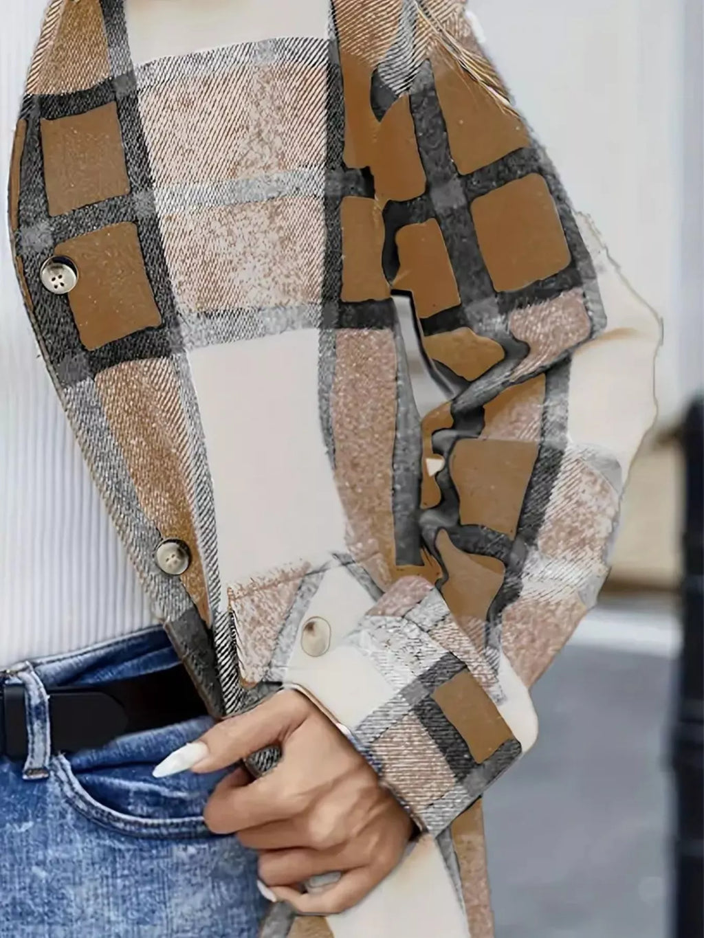 Plaid Button-Up Long Sleeve Shacket