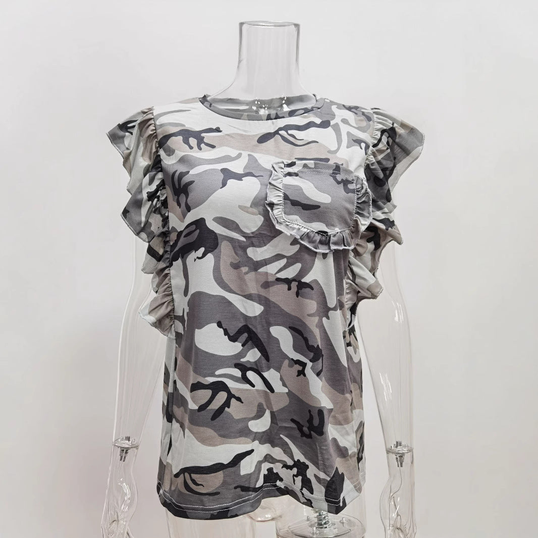 Women's Leopard Print Ruffle Short Sleeve T-Shirt - Relaxed Fit - Image 5