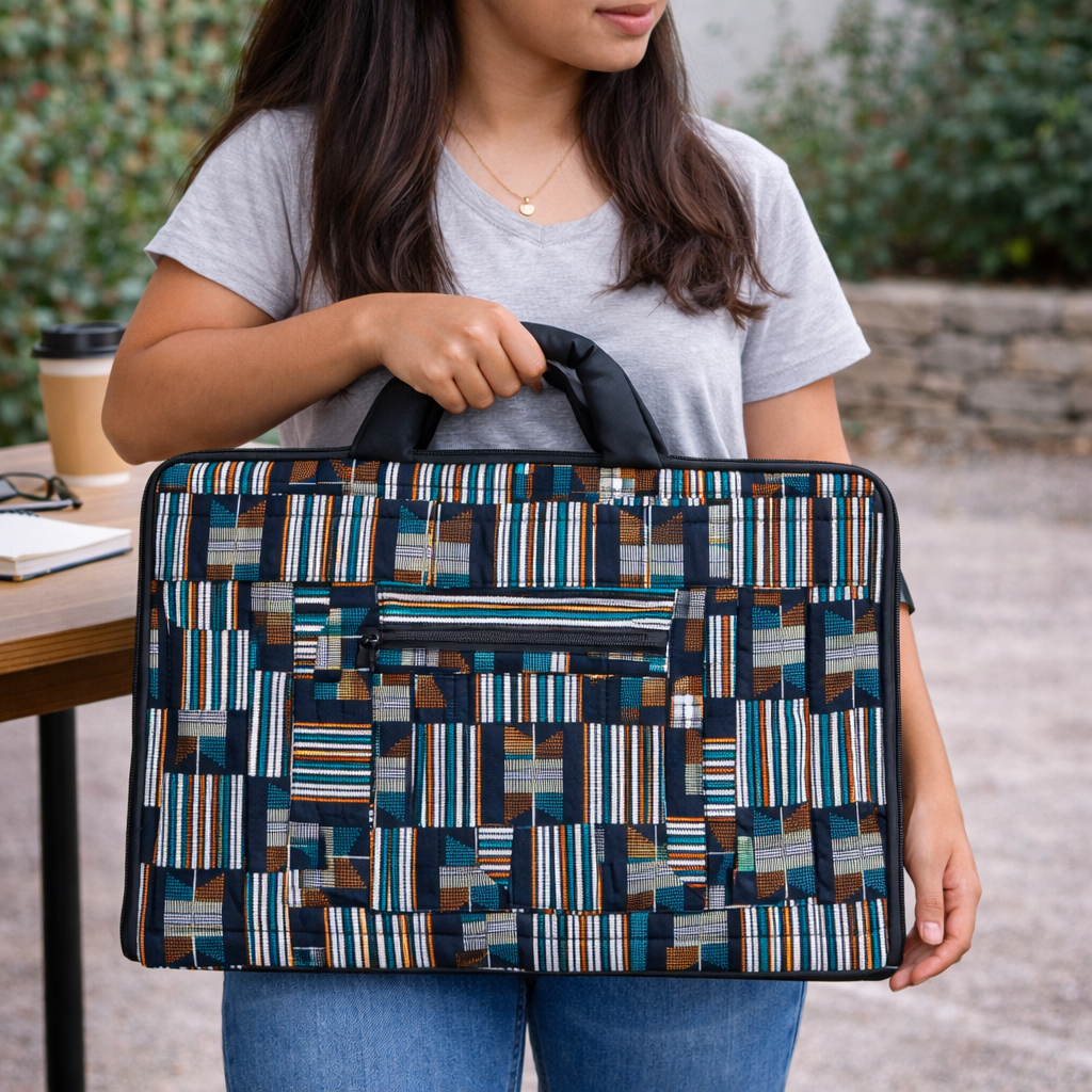 Artisan Ugandan Cotton Laptop Bag - Vibrant Geometric Print