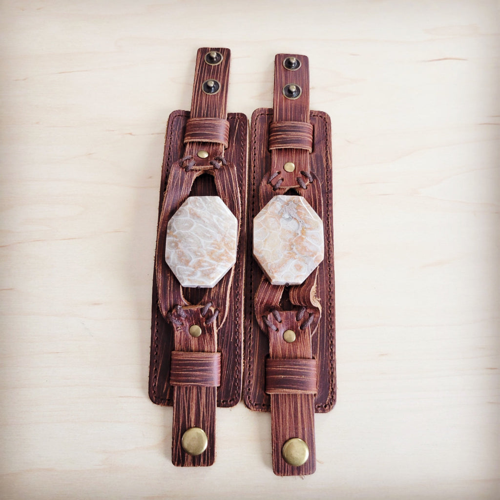 Fossil Corral Stone Wide Leather Cuff Bracelet with Snap Closure - Image 4
