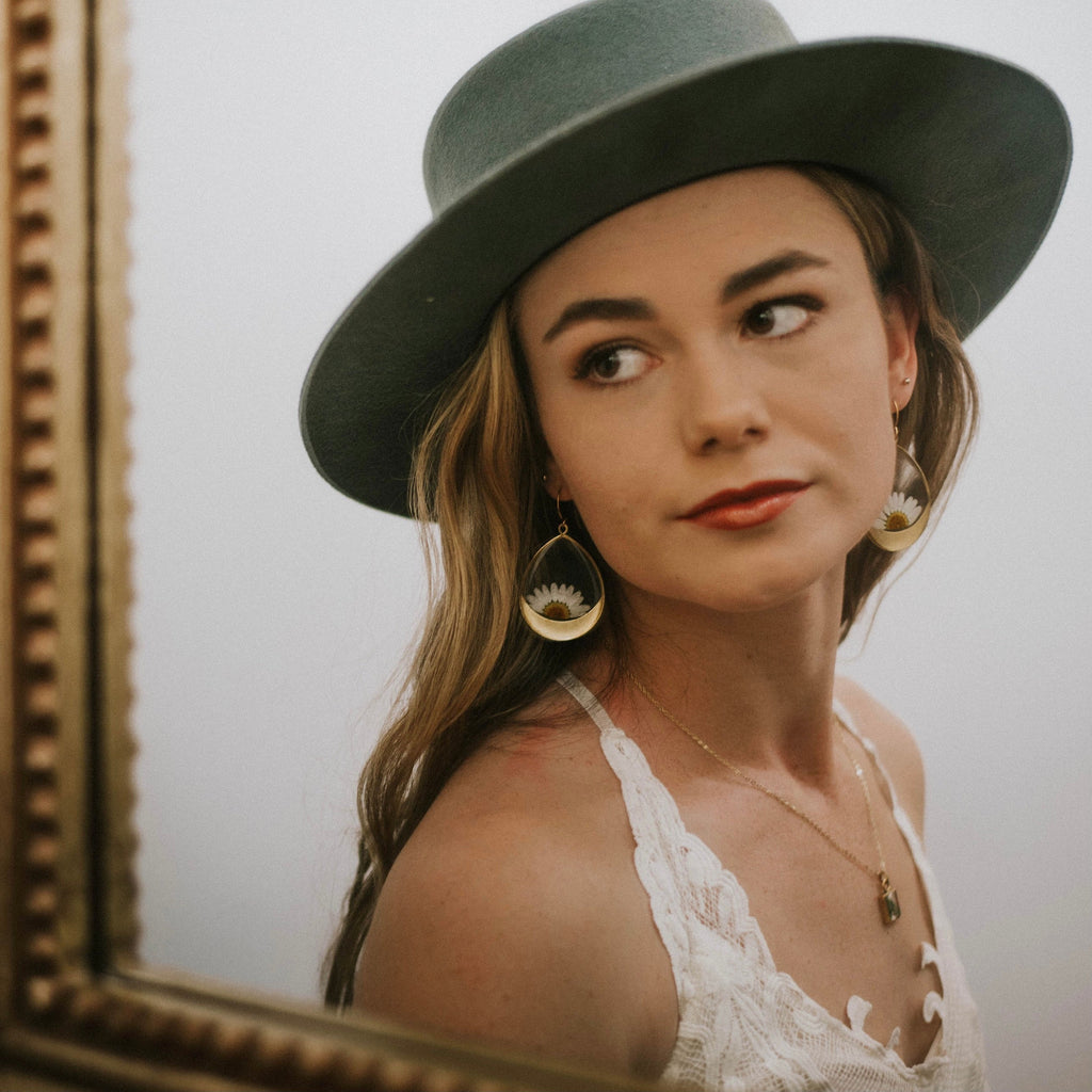 Large Horizon Hoop Earrings - Gold Botanical Statement