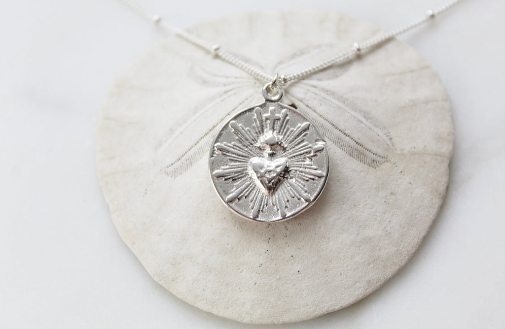 Sacred Heart Coin minimalist version in silver
