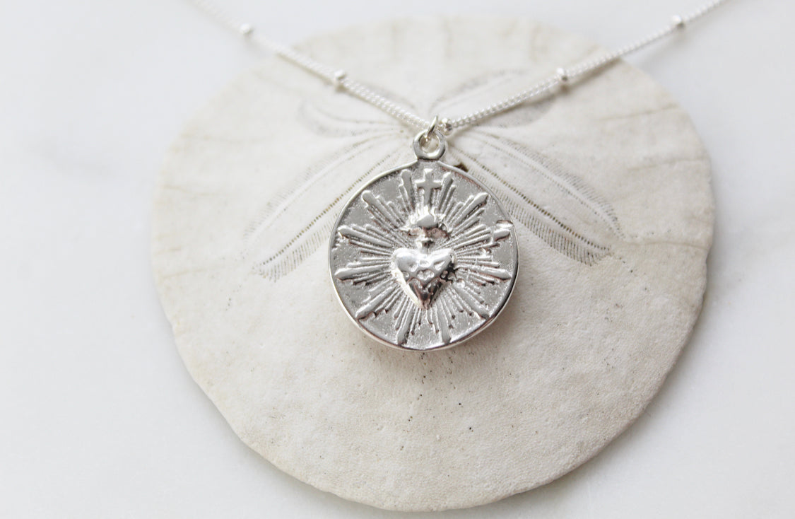 Sacred Heart Coin minimalist version in silver