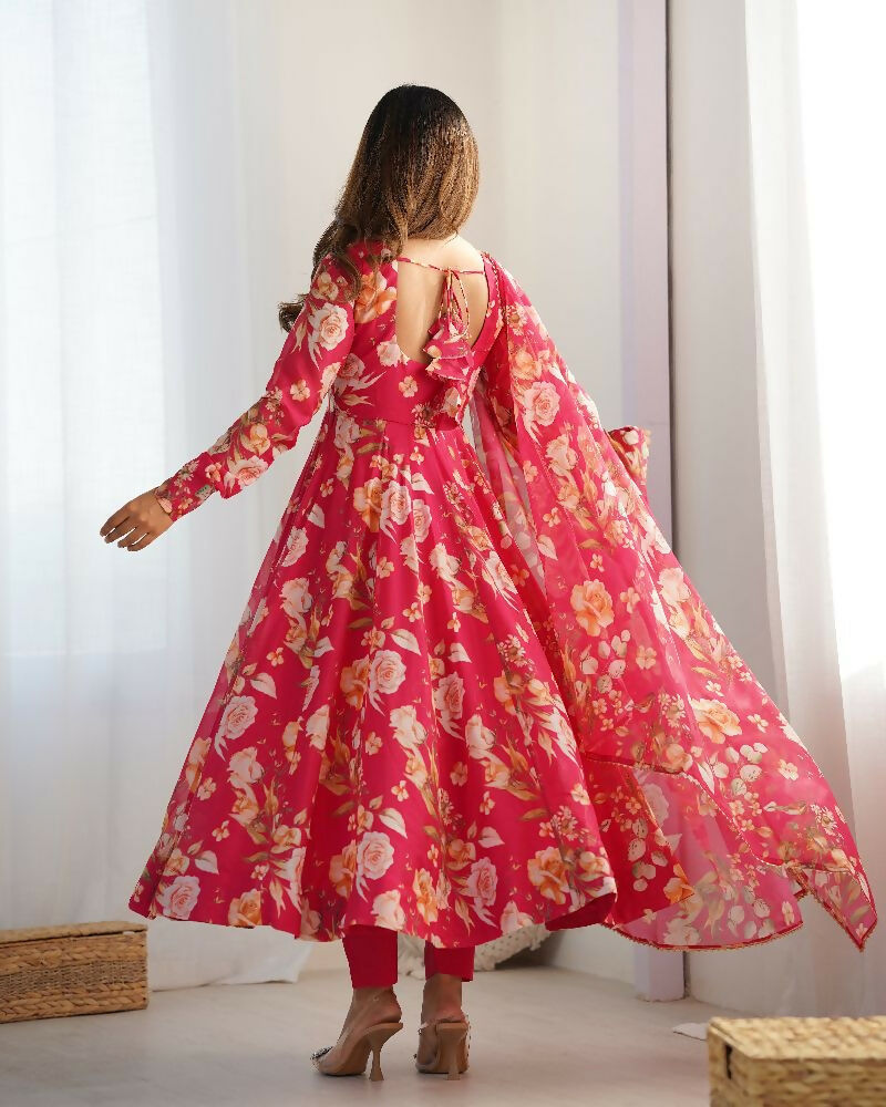Pink Organza Kurta Set with Sequin Embroidery and Cotton Bottoms