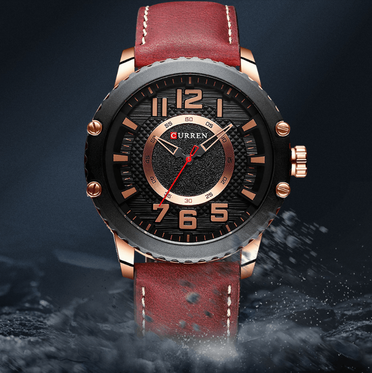 Men's sport watch with large numbers and leather strap