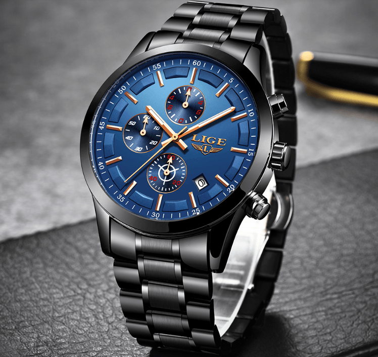 Men's Waterproof Chronograph Watch with Date Display & Luxury Dial