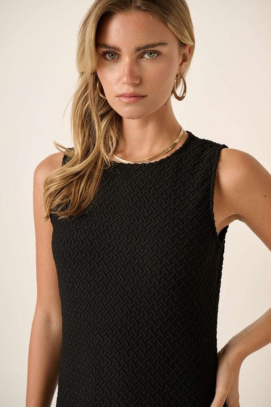 Sleeveless Side Slit Round Neck Dress in Black