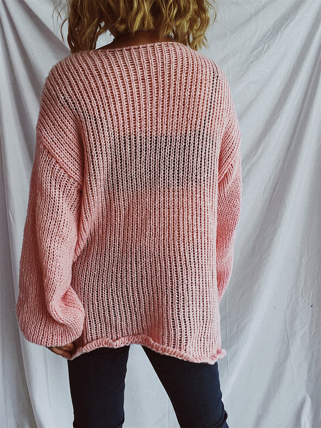 Women's White Boat Neck Dropped Shoulder Loose Knit Sweater - Image 8