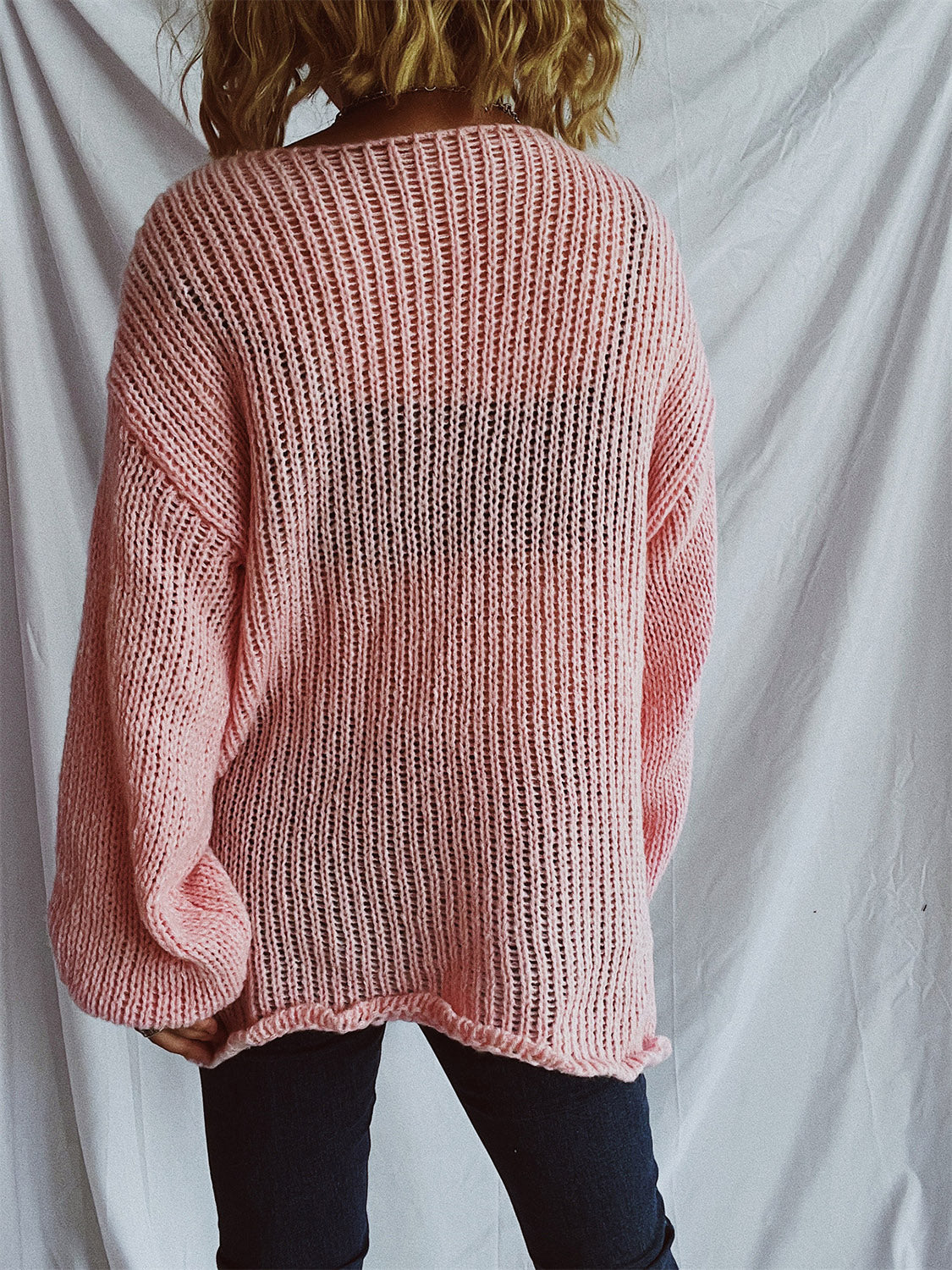 Women's White Boat Neck Dropped Shoulder Loose Knit Sweater - Image 8