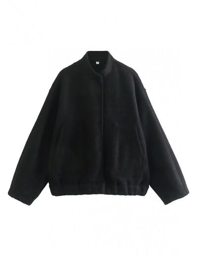 Casual Drop Shoulder Snap Down Jacket with Pockets